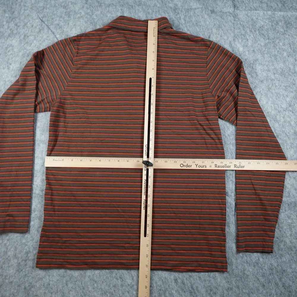 Banana Republic Shirt Mens Small Brown Orange Striped Cotton Long Sleeve Polo